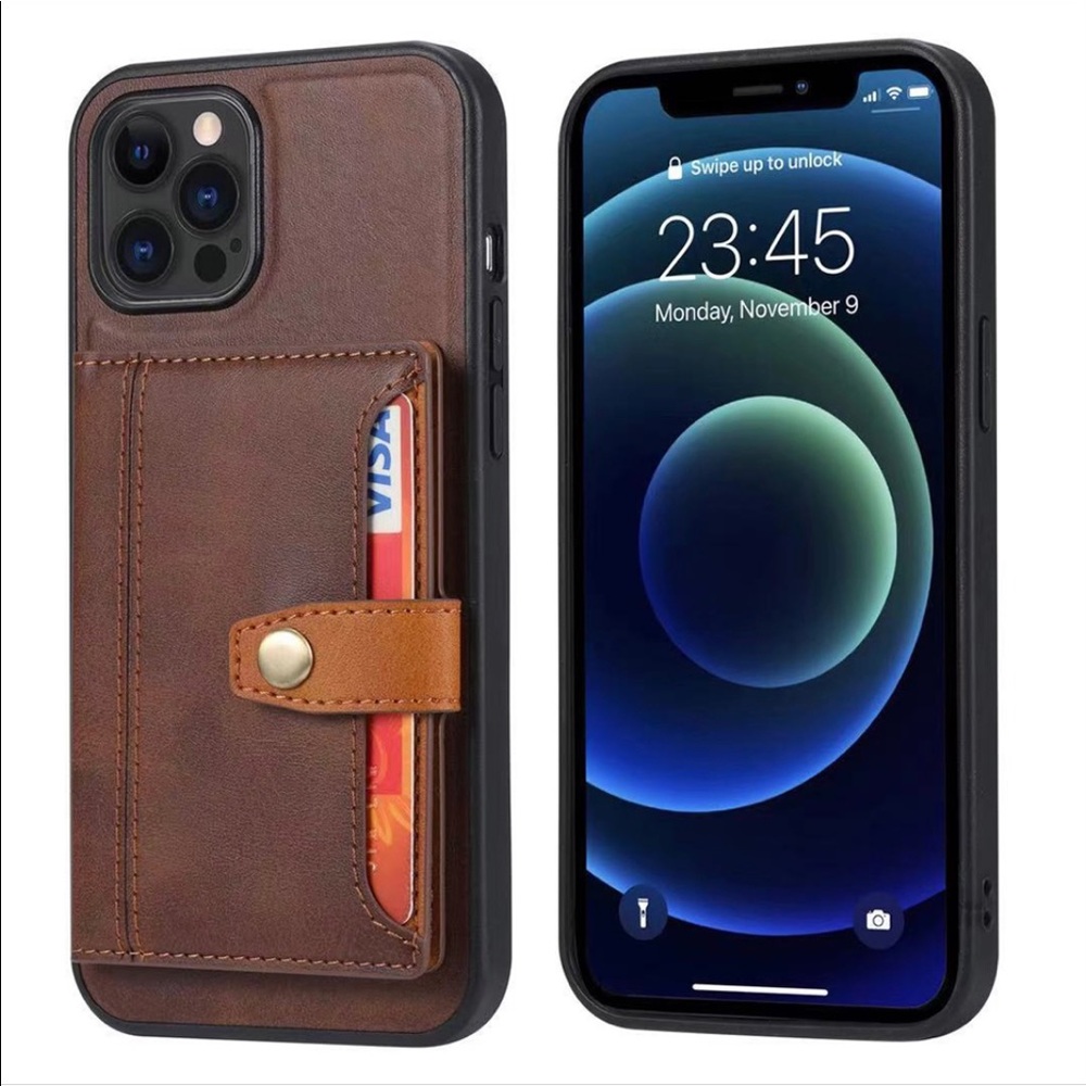 Chestnut Brown Leather Card Holder Case iPhone 13